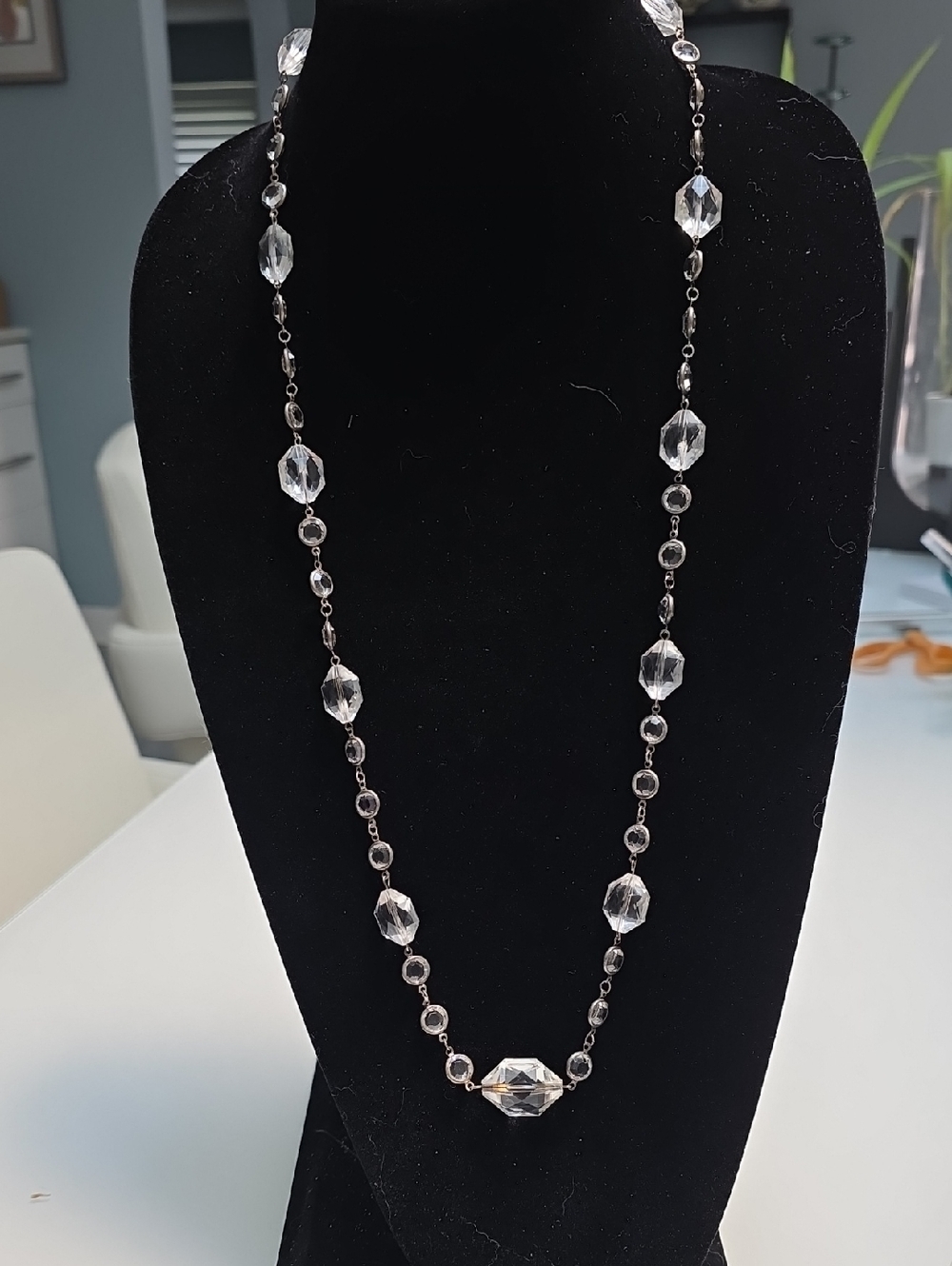 Crystal Bead Long Necklace - Clear